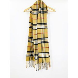 100% Cashmere Super Soft Plaid Fringe Wide Scarf